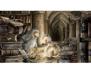 Gandalf in the archives of Minas Tirith